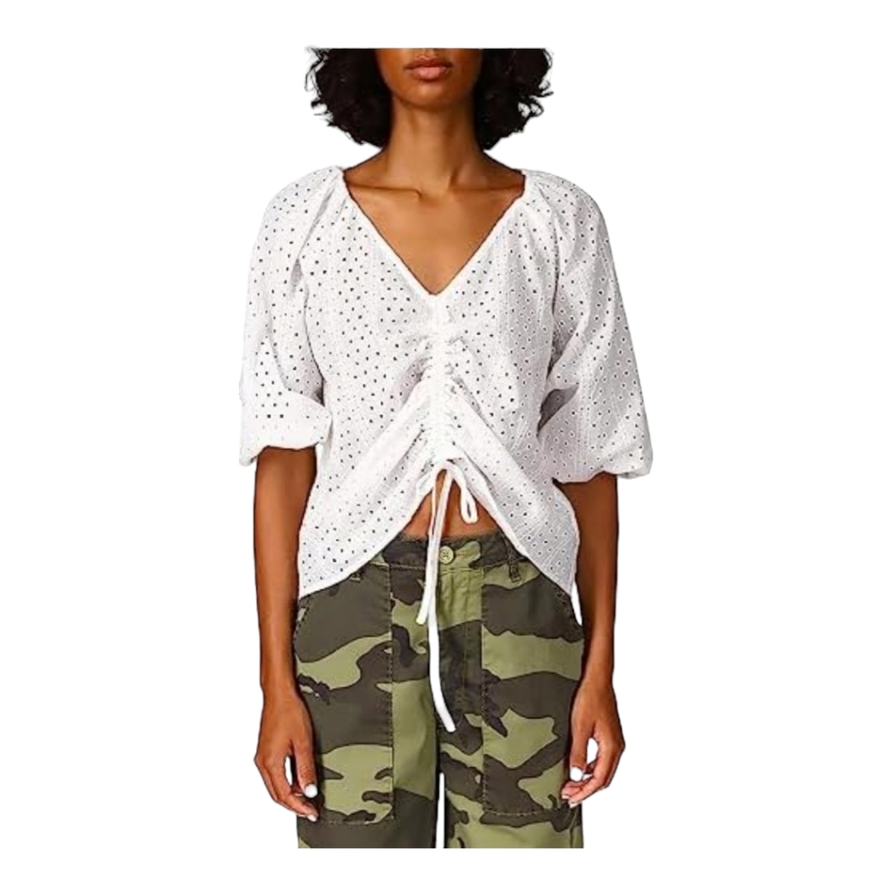 Sanctuary White Eyelet Ruched V-Neck Top
